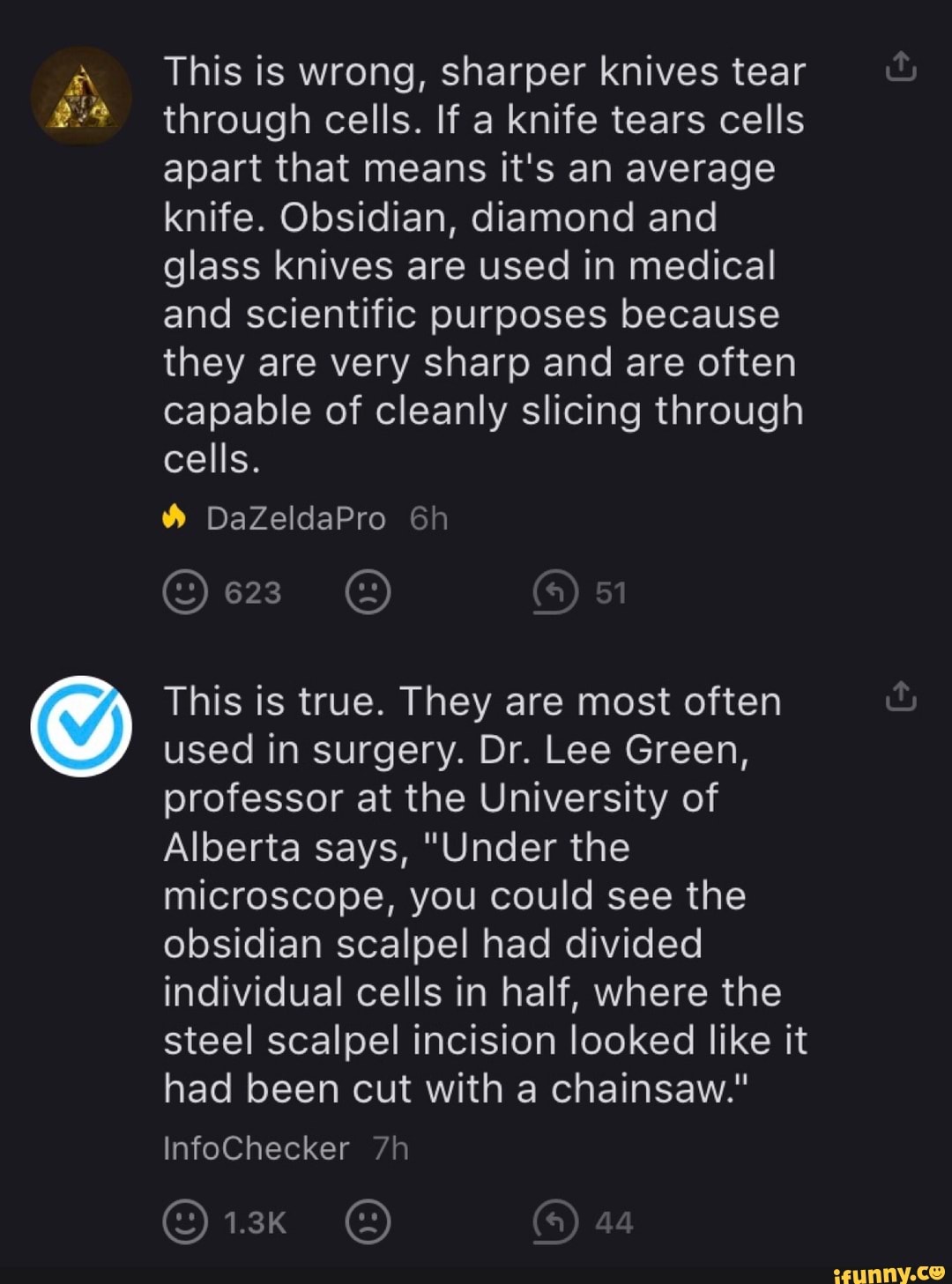 obsidian scalpel under microscope