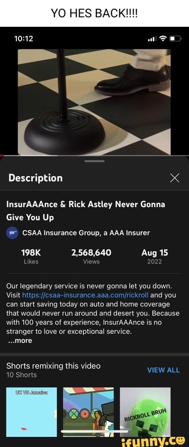InsurAAAnce & Rick Astley Never Gonna Give You Up 