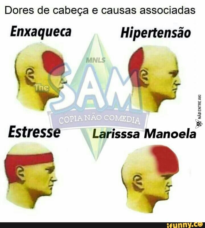 Dores de cabeça e causas associadas
Hipertensão
Estresse Larisssa Manoela
8
não