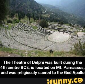 m Thulre ol Delphi wu min during me
An. centre BCE, i: loaned on MI. rummus,
m vm religiously snared la me God Apollo - The Theatre of Delphi was built during the 4th centre BCE, is located on Mt. Parnassus, and was religiously sacred to the God Apollo