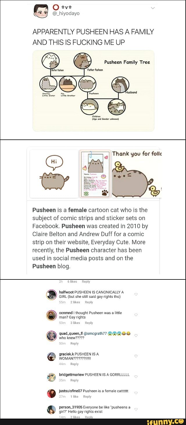 Pusheen is a female cartoon
