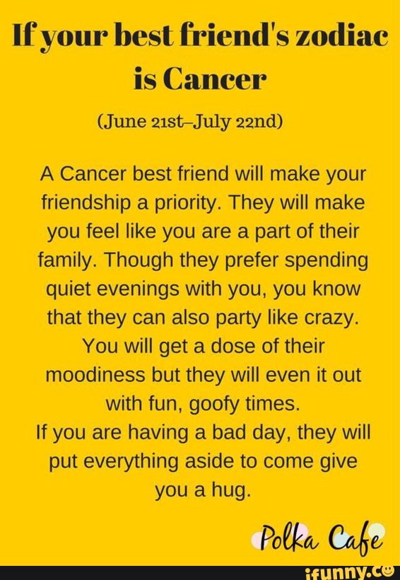 Ll'your best friend's zodiac is Cancer A Cancer best friend will make your friendship a priority