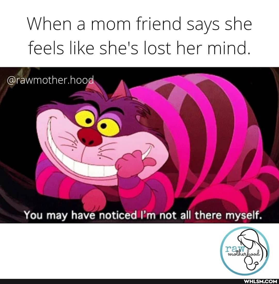 When a mom friend says she
feels like she's lost her mind.
@rawmother hood
You may have noticed I'm not all there myself.