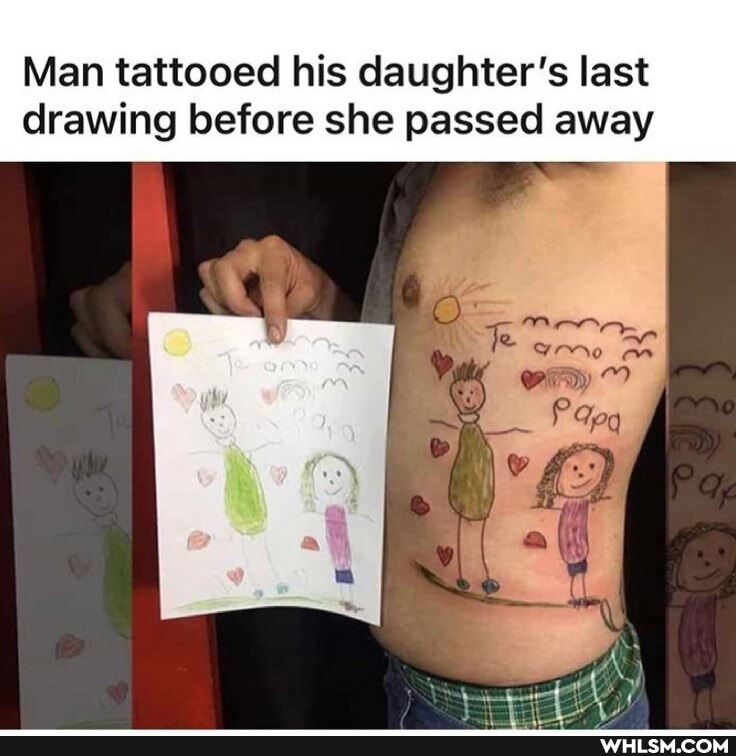 Man tattooed his daughter's last drawing before she passed away