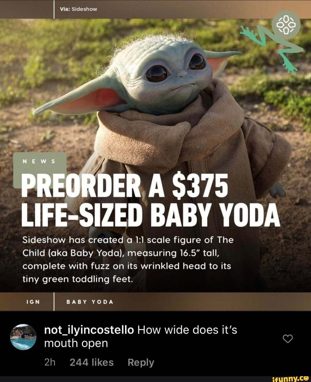 SIZED BABY YODA Sideshow has created a 11 scale figure of The Child
