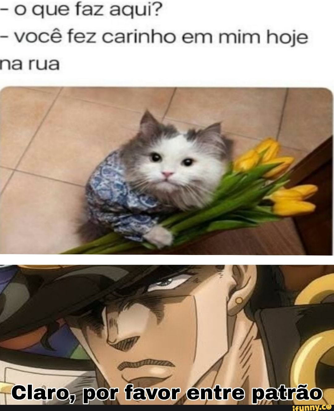 - O que faz aqui?
- você fez carinho em mim hoje na rua