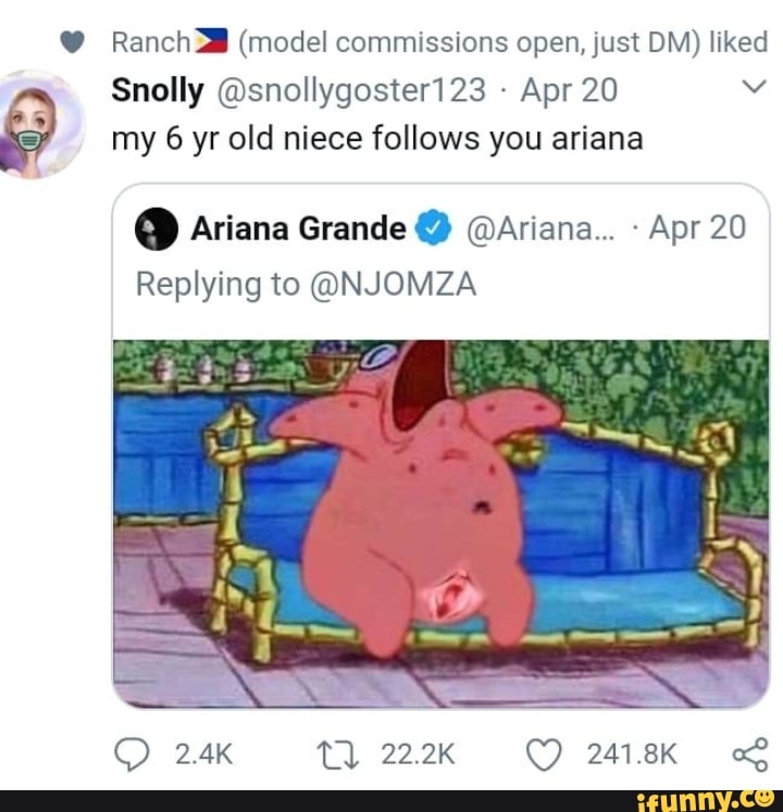 Y Ranchi (model commissions open, just DM) liked
Apr 20 Y
9
my 6 yr old niece follows you ariana
Apr 20
Replying to @NJOMZA
