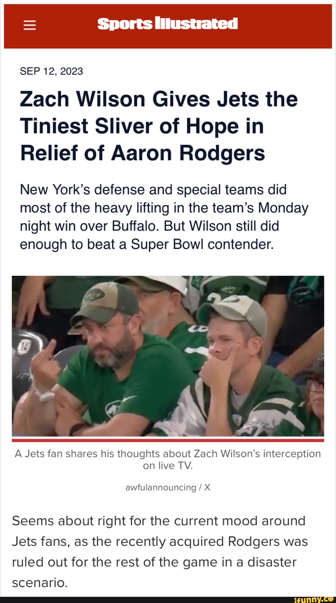 Zach Wilson Gives Jets the Tiniest Sliver of Hope in Relief of Aaron  Rodgers - Sports Illustrated