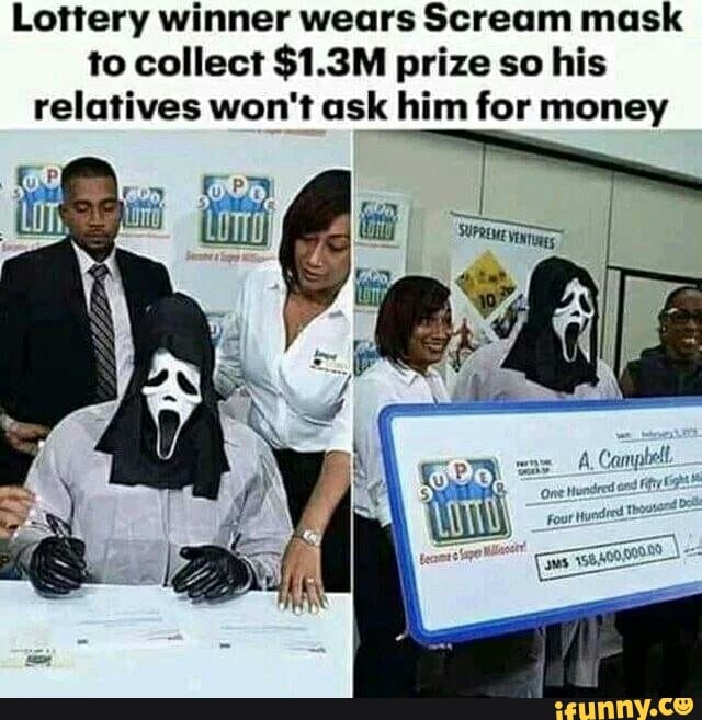 Lottery winner wears Scream mask to collect $1.3M prize so his ...