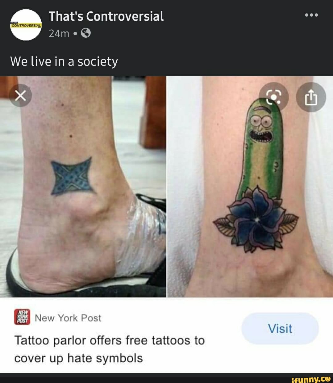 That's Controversial
We live in a society
New York Post
Tattoo parlor offers free tattoos to cover up hate symbols
Visit