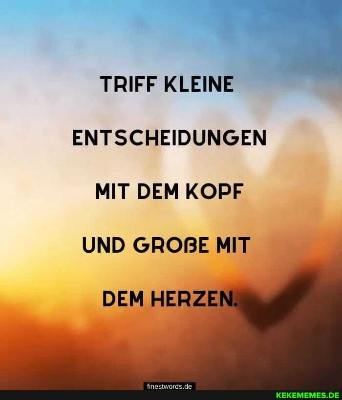 TRIFF KLEINE
ENTSCHEIDUNGEN
MIT DEM KOPF
UND GROBE MIT
DEM HERZEN,