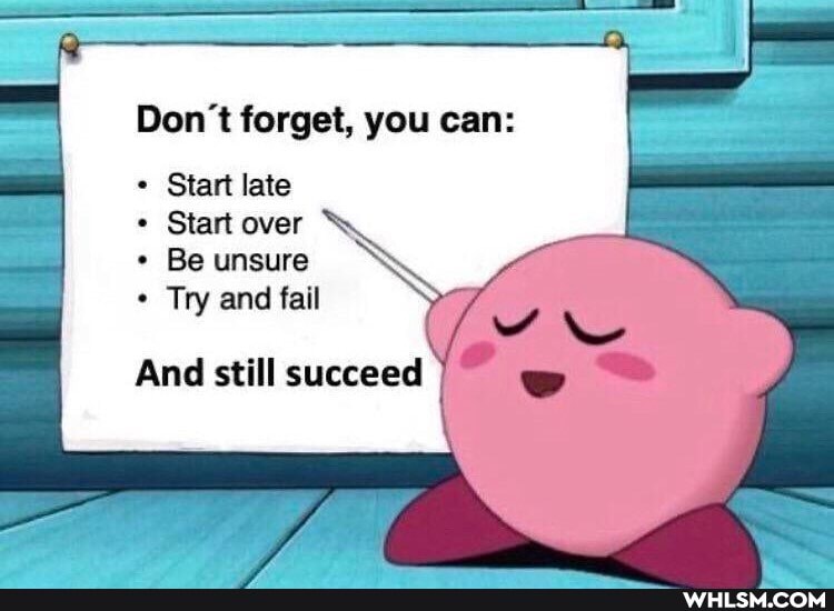 Don't forget, you can:
Start late
Start over
Be unsure
* Try and fail
And still succeed gp