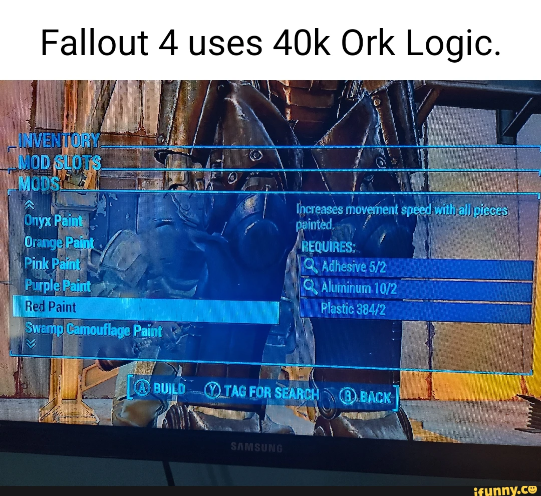 Fallout 4 uses Ork Logic. Adhesive Aluininum Plastic BUILD FOR Onyx Raint OrangeI Pal Pink Paint) Purple