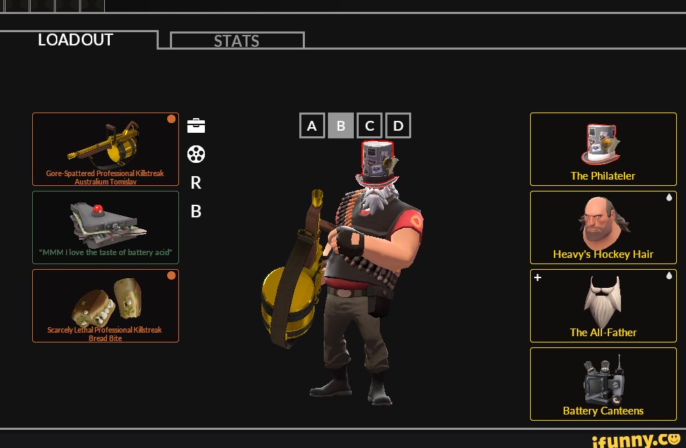 LOADOUT STATS Gore Spattered Professional Kistreak The Philateler ry Heavy's lockey Hair