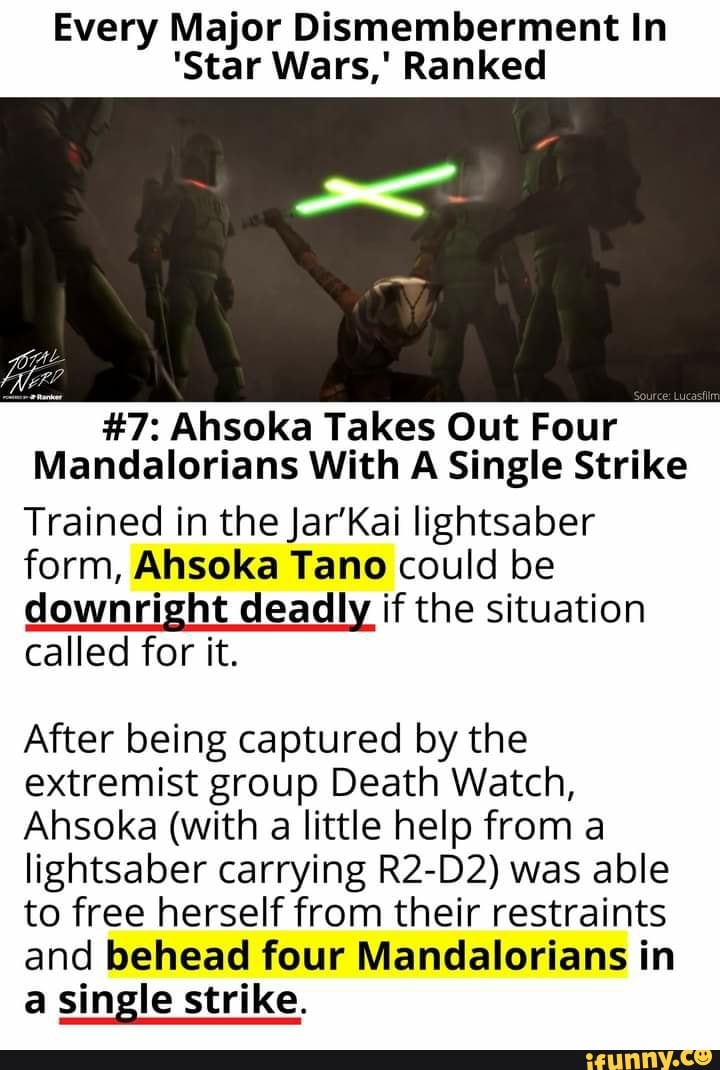 Every Major Dismemberment In 'Star Wars,' Ranked 7 Ahsoka Takes Out
