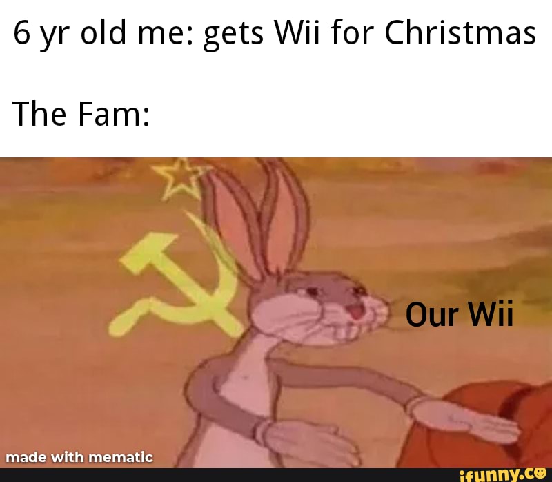 6 yr old me: gets Wii for Christmas
The Fam: