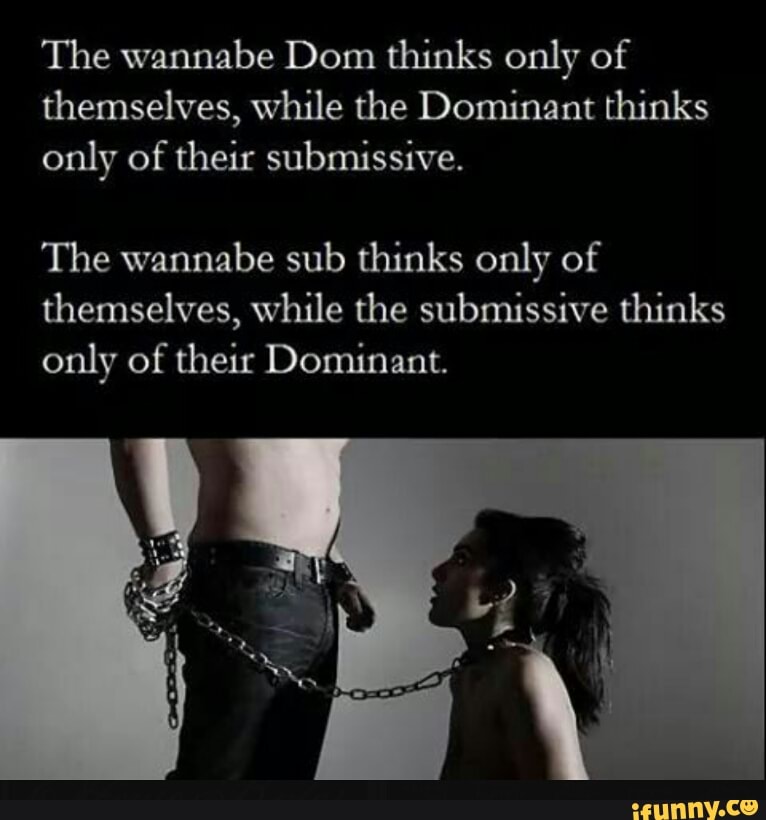 The wannabe Dom thinks only of themselves, while the Dominant thinks only o...