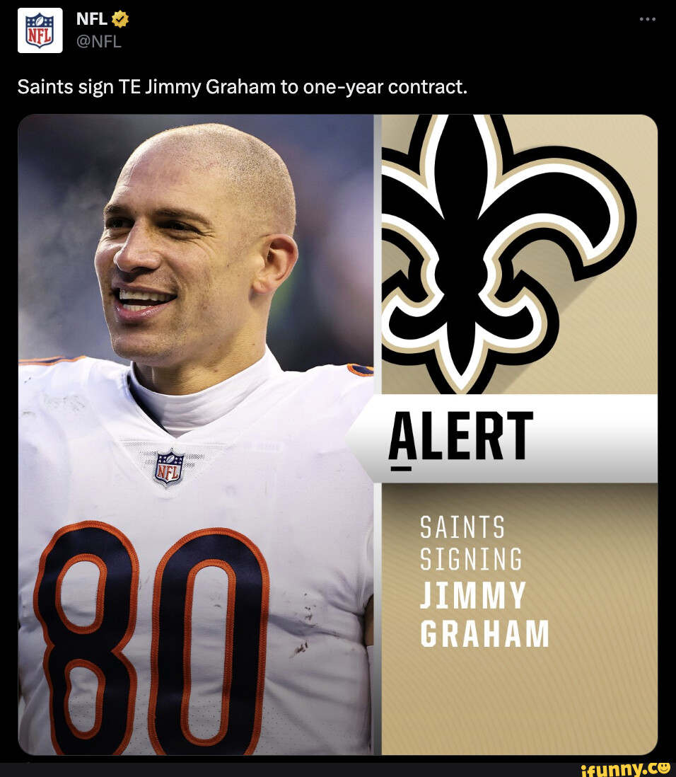 Saints sign TE Jimmy Graham to one-year contract. 