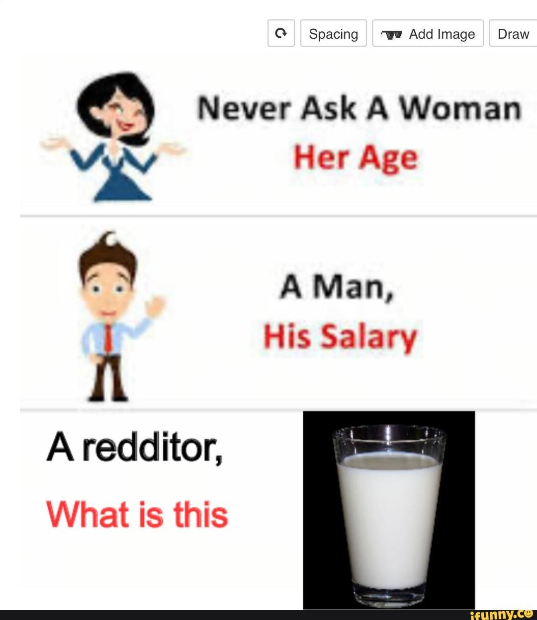 Spacing we Add Image Draw Never Ask A Woman Her Age A Man His Salary 