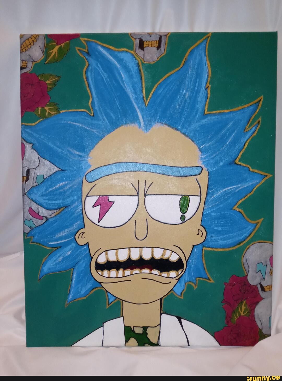 Rick and Morty Painting with roses and skulls!! By artist Phi Fibonacci ...