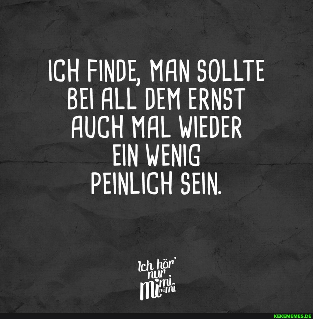 ICH FINDE, MAN SOLLTE BEI ALL DEM ERNST AUCH MAL WIEDER
EIN WENIG PEINLICH SEIN.