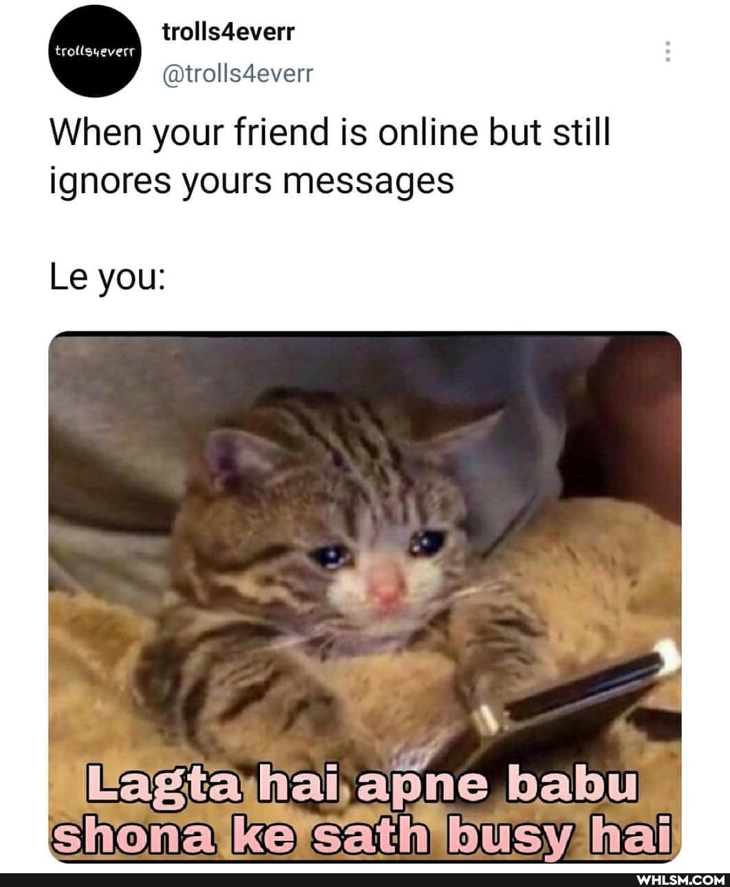 trolls4everr
@wolls4everr
When your friend is online but still ignores yours messages
babu
Le you: