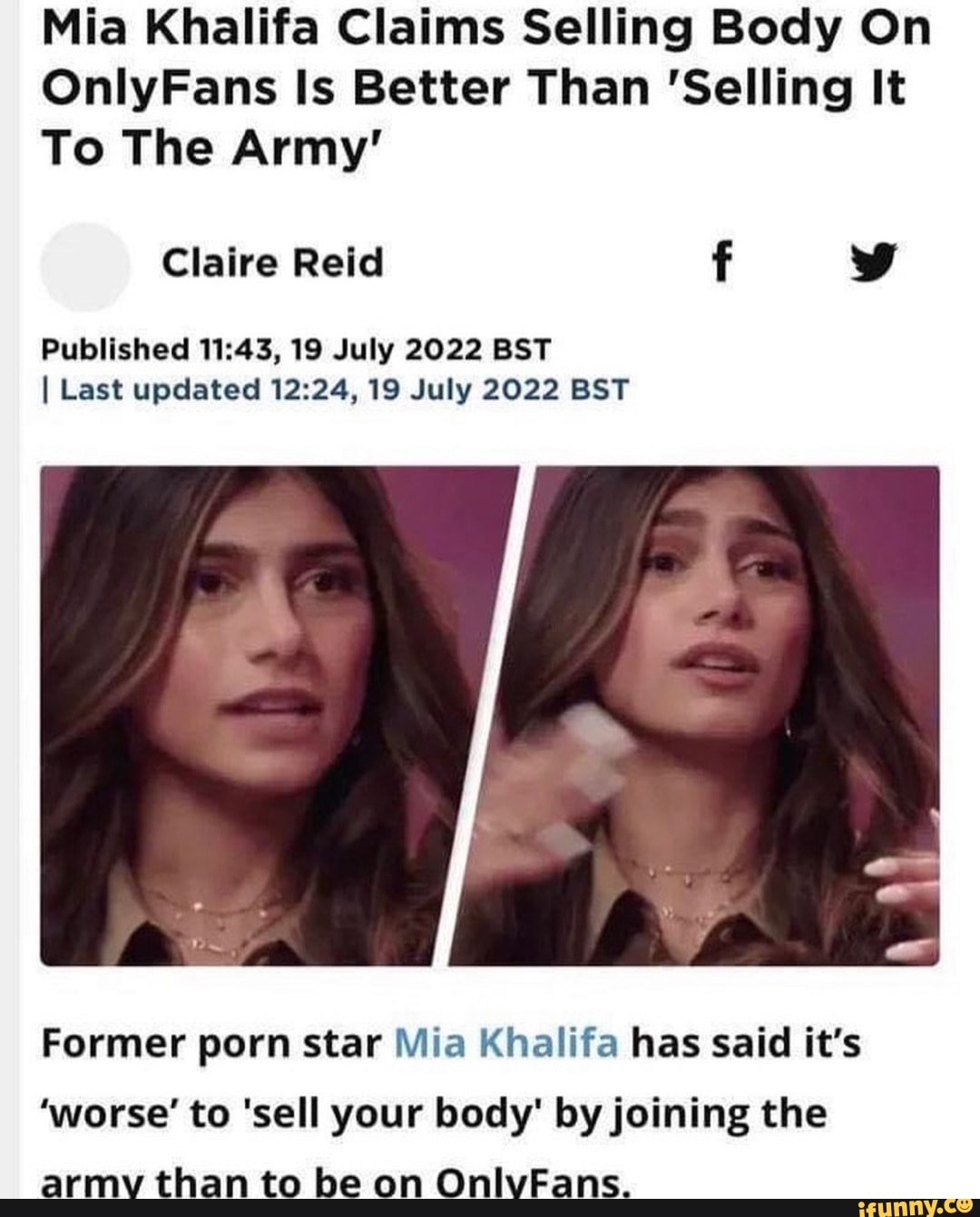 Mia Khalifa Claims Selling Body On Onlyfans Is Better Than Selling It To The Army Claire Reid 7753
