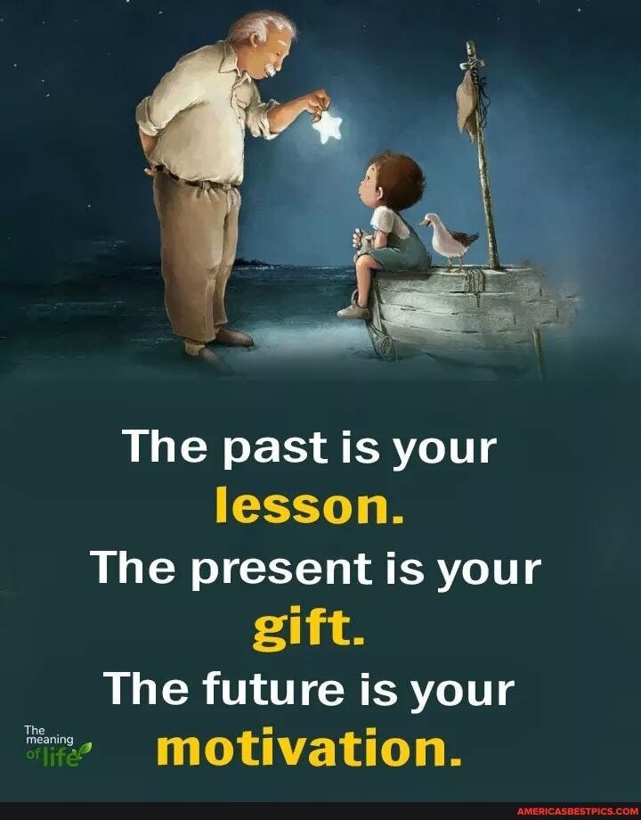 The past is your lesson.
The present is your gift.
The future is your motivation.