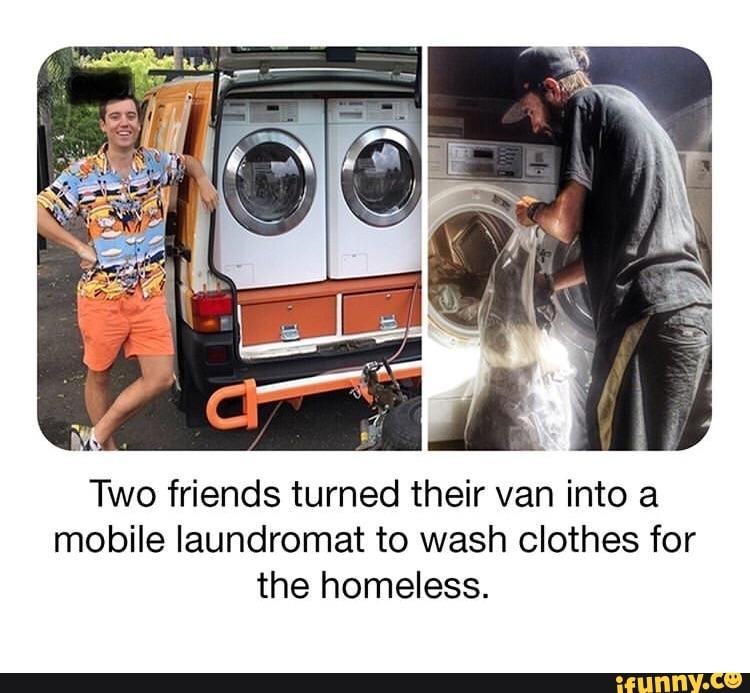 Two friends turned their van into a mobile laundromat to wash clothes