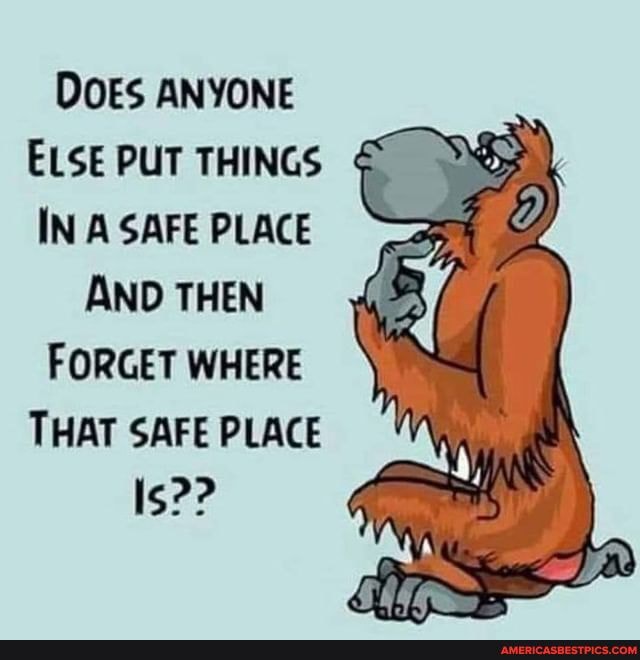 DOES ANYONE ELSE PUT THINGS IN A SAFE PLACE AND THEN FORGET WHERE
THAT SAFE PLACE Is??