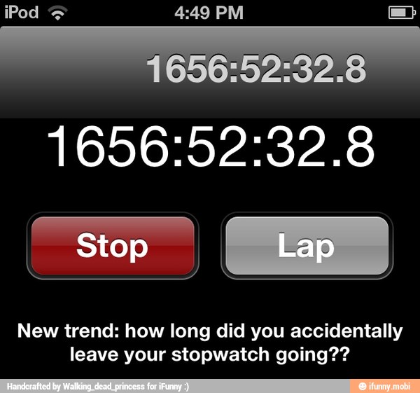 New trend: how long did you accidentally
leave your stopwatch going?? - New trend: how long did you accidentally leave your stopwatch going??