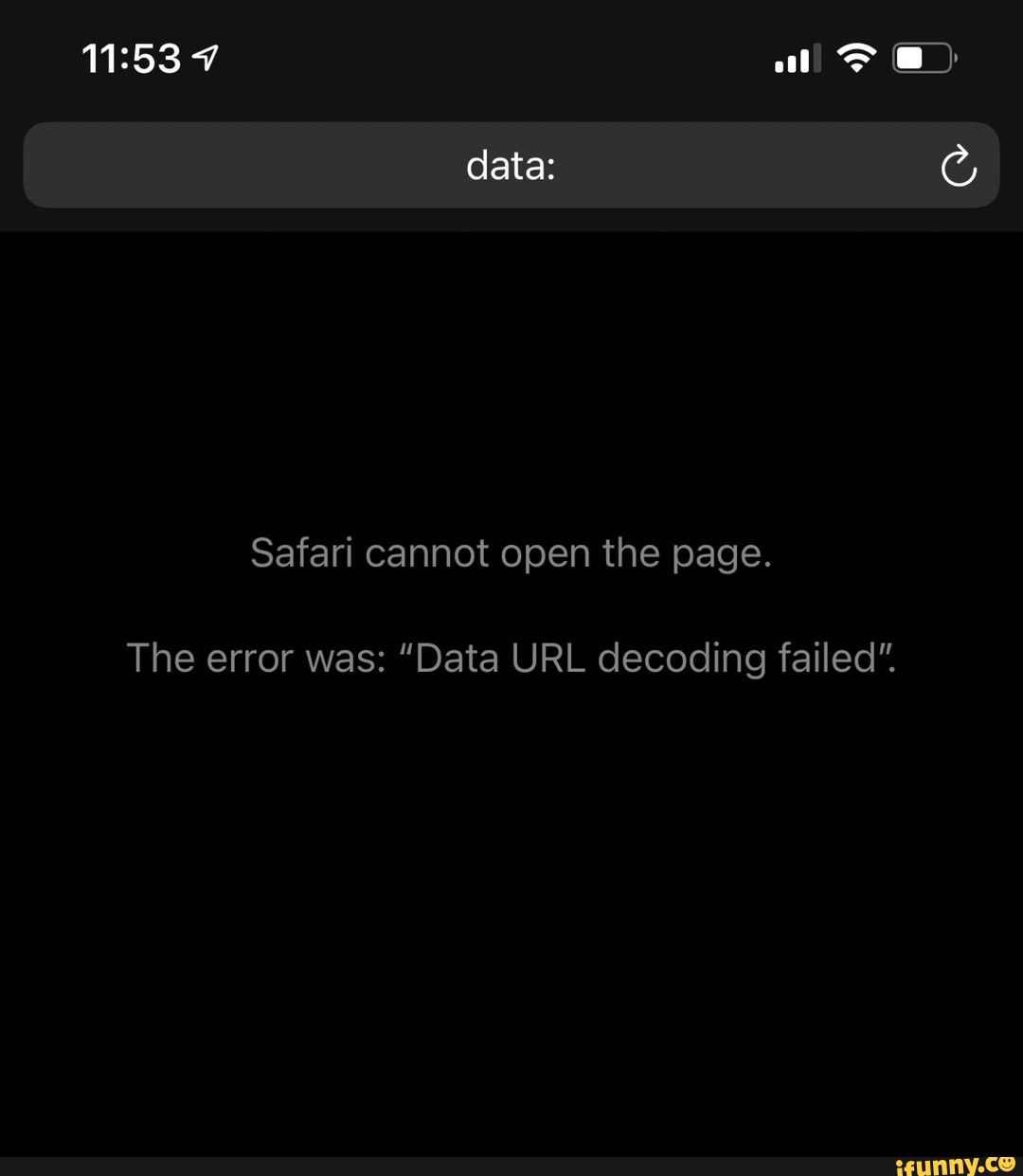 al
data:
Safari cannot open the page.
The error was: "Data URL decoding failed".