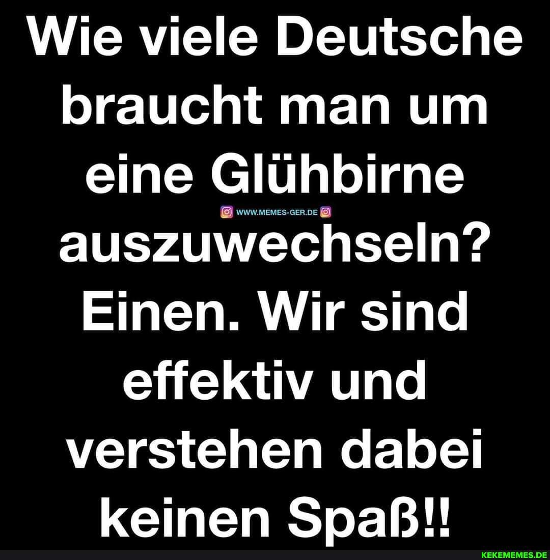 Wie viele Deutsche braucht man um eine Glühbirne auszuwechseln? Einen. Wir sind