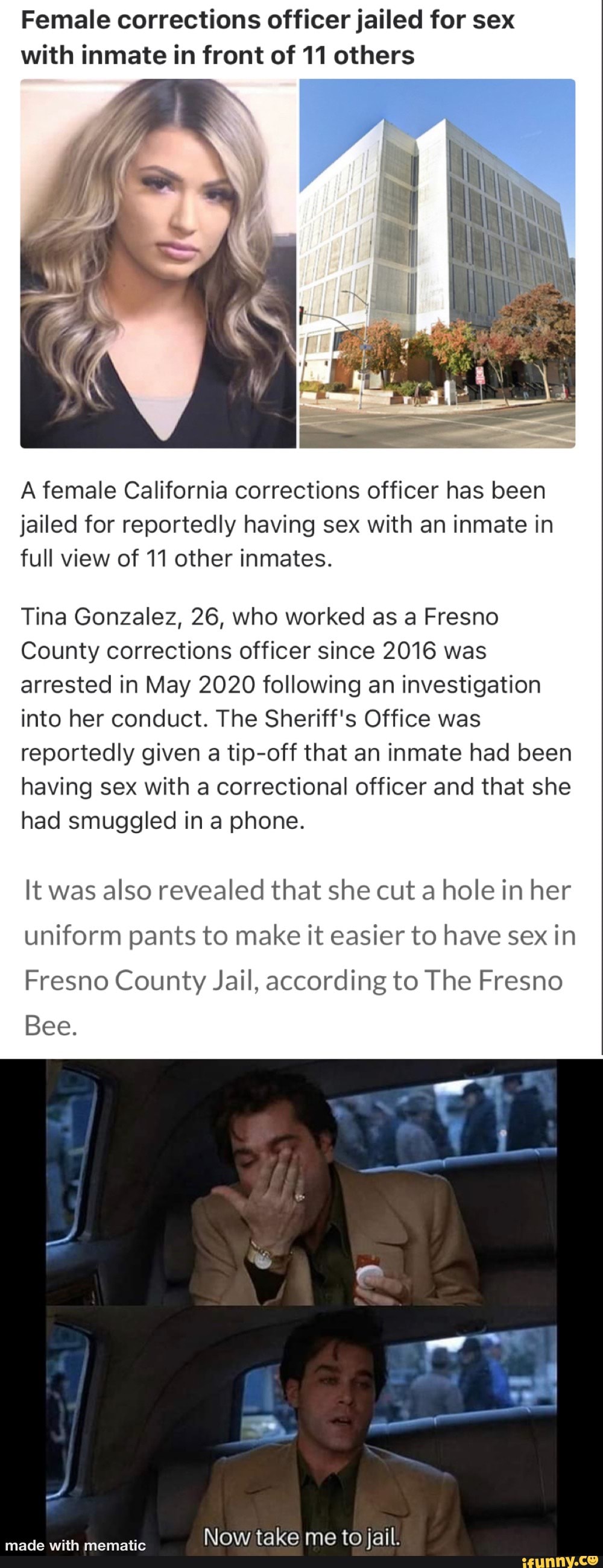 Female corrections officer jailed for sex with inmate in front of 11 ...
