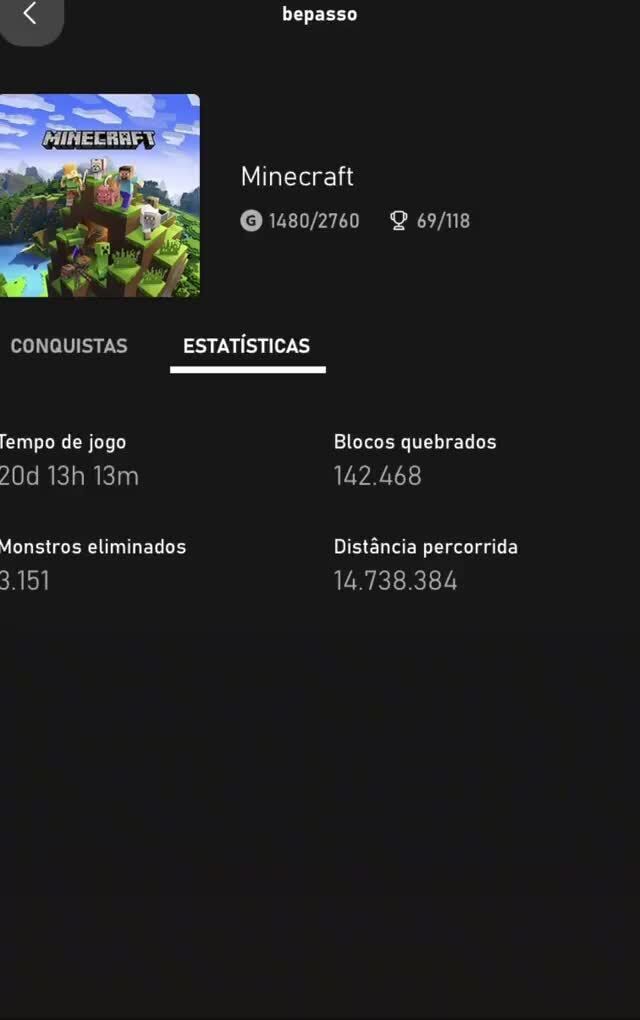 Minecraft for Android CONQUISTAS ESTATÍSTICAS Tempo de jogo Blocos  quebrados Im 430.089 Monstros eliminados Distância percorrida 10.845  1.292.047.485 - iFunny Brazil