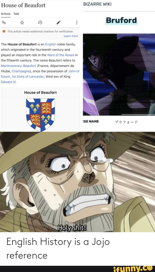 English History is a Jojo reference House of Beaufort 'The House of