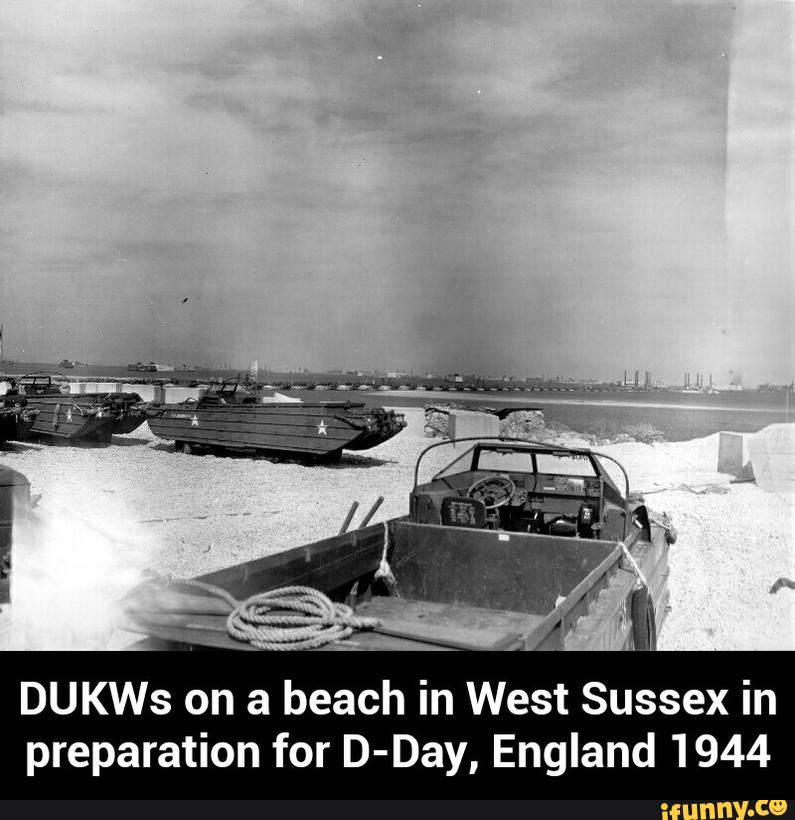 DUKWs on a beach in West Sussex in
preparation for D-Day, England 1944 - DUKWs on a beach in West Sussex in preparation for D-Day, England 1944