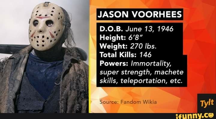 JASON VOORHEES D.O.B. June 13, 1946 Height: Weight: 270 Ibs. Total ...