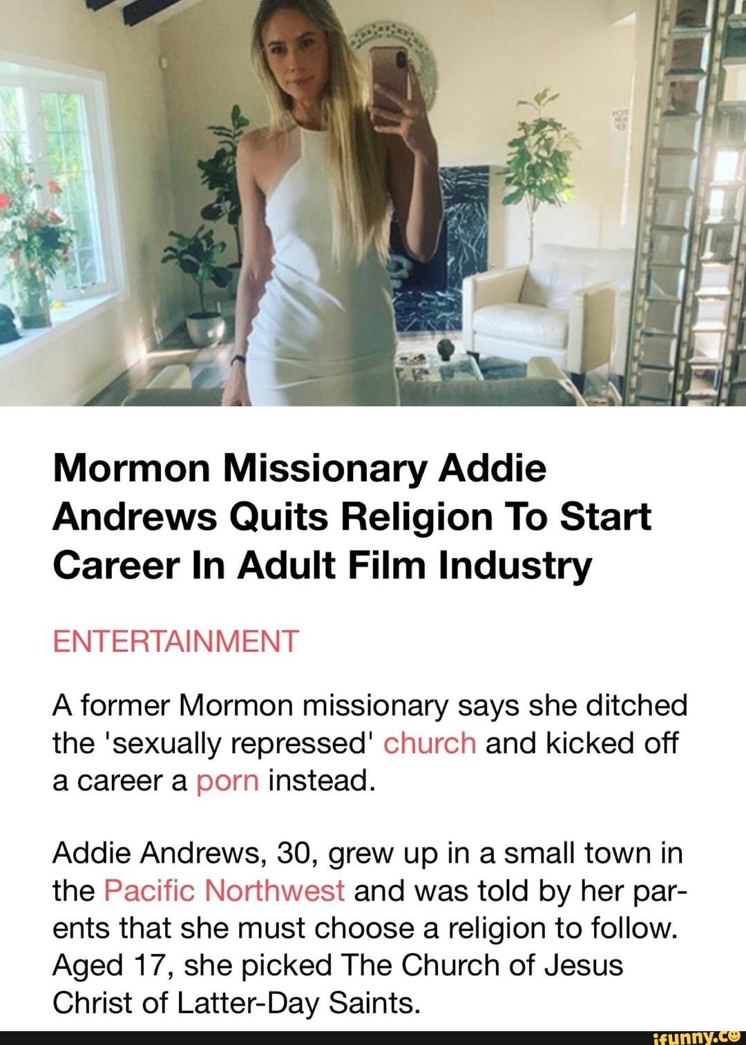 Mormon Missionary Addie Andrews Quits Religion To Start Career In Adult Film Industry