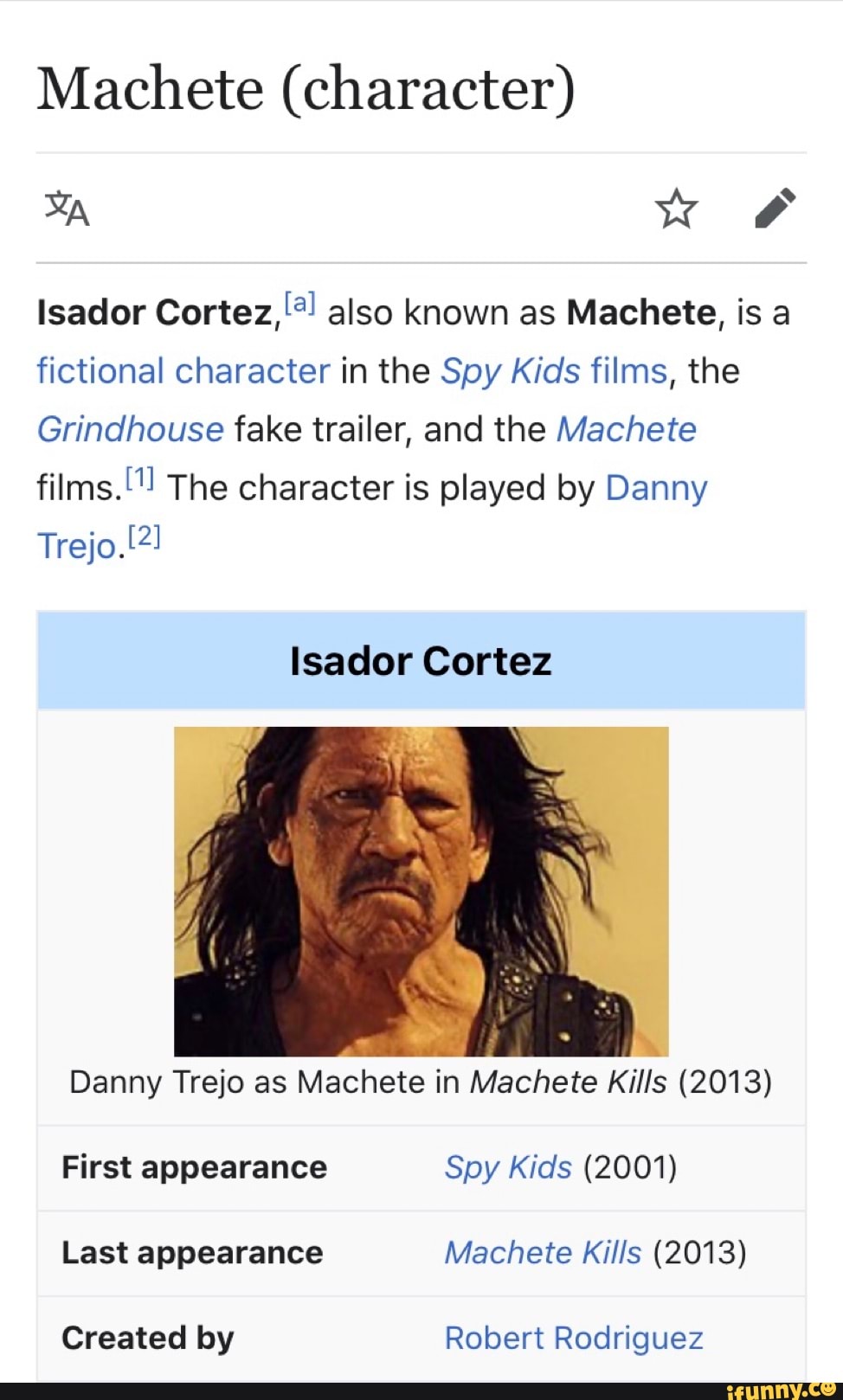 Machete (character) Isador Cortez,'*! also known as Machete, is fictional character in the