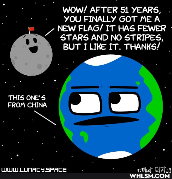 WOW/ AFTER Si YEARS,
YOU FINALLY GOT ME A NEW FLAG/ IT HAS FEWER STARS AND NO STRIPES,
BUT I LIKE IT. THANKS/
THIS ONE'S FROM CHINA