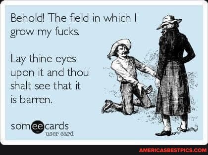 Behold! The field in which I grow my fucks.
Lay thine eyes upon it and thou shalt see that it is barren.