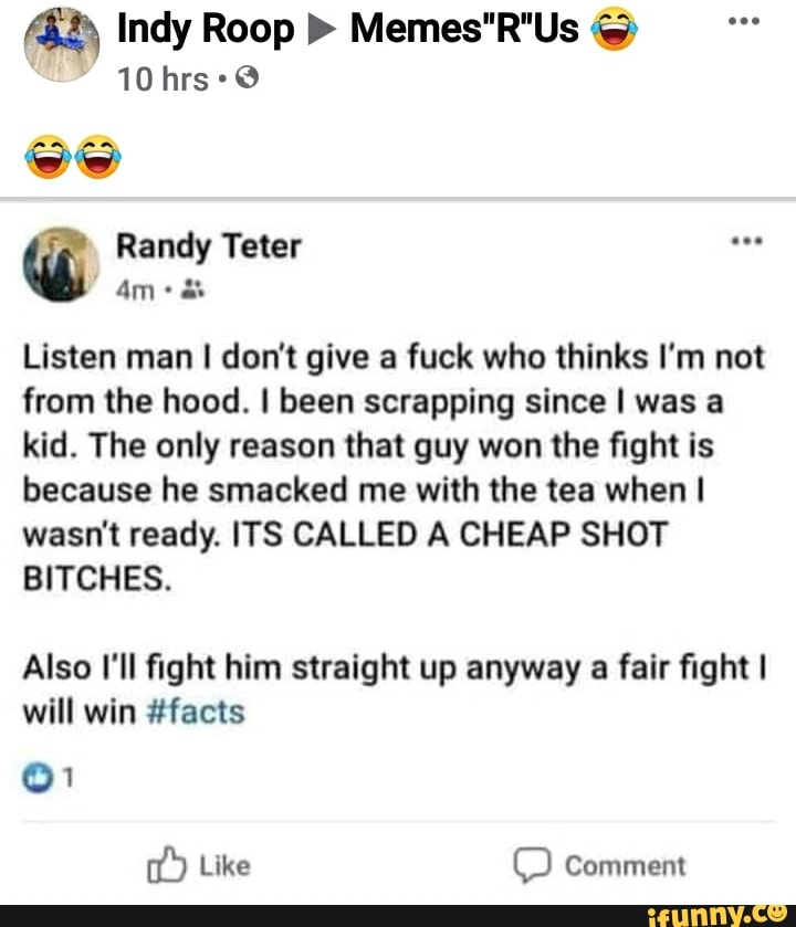 Ah Indy Roop Memes" Us Randy Teter Listen man I don't give a fuck who