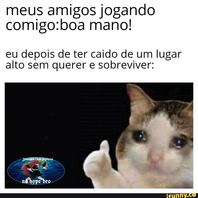 meus amigos jogando mano!
eu depois de ter caído de um lugar alto sem querer e sobreviver:
no bype bro
