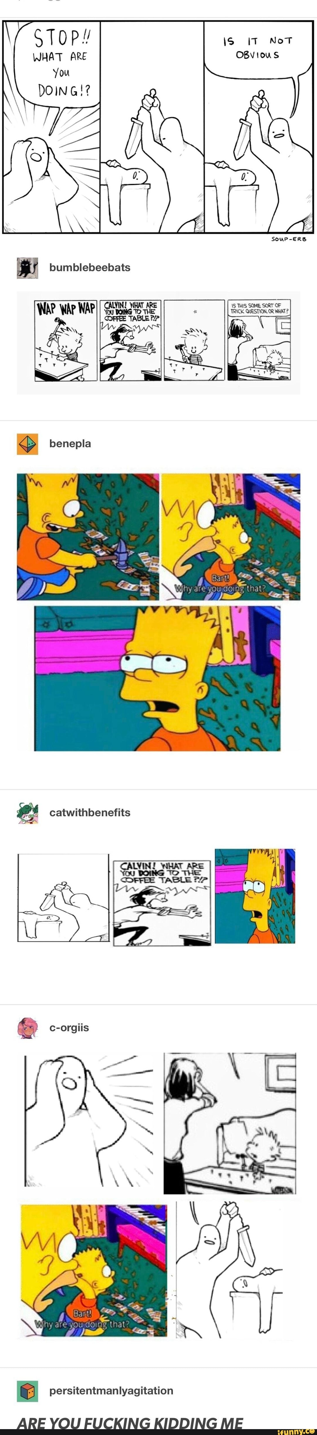 STOP! IT Not
WHAT ARE OBvious
You
DOING!?
CF
catwithbenefits
WRAT ARS
persitentmanlyagitation
ARE YOU FUCKING KIDDING ME