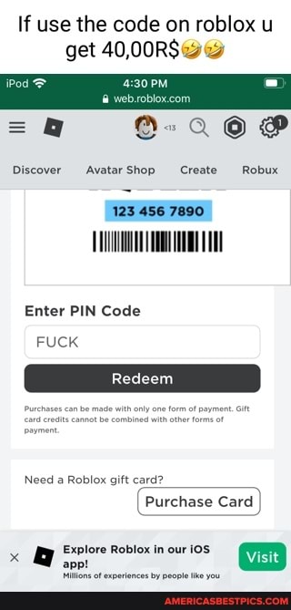 If use the code on roblox u get 40,00R$ Discover Avatar Shop