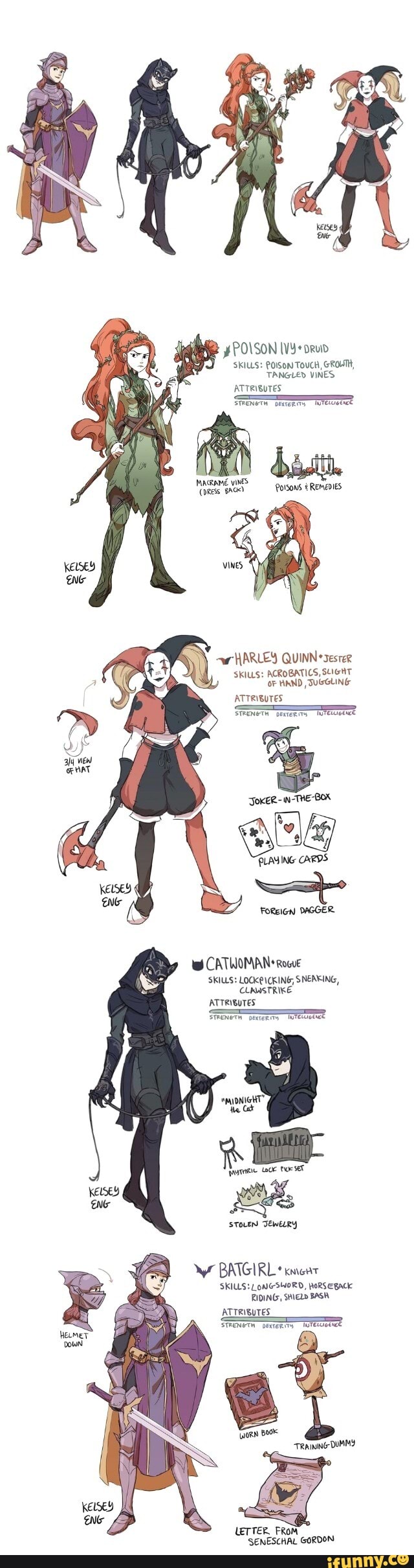 Y
SKILLS: POISON TOUCH, GROTH,
TANGLED VINES
ATTRIBUTES
(ORES. BAG) POISONS REMEDIES
HARLEY QUINNesesrer
SKILLS: ACROBATICS, SLIGHT
AS