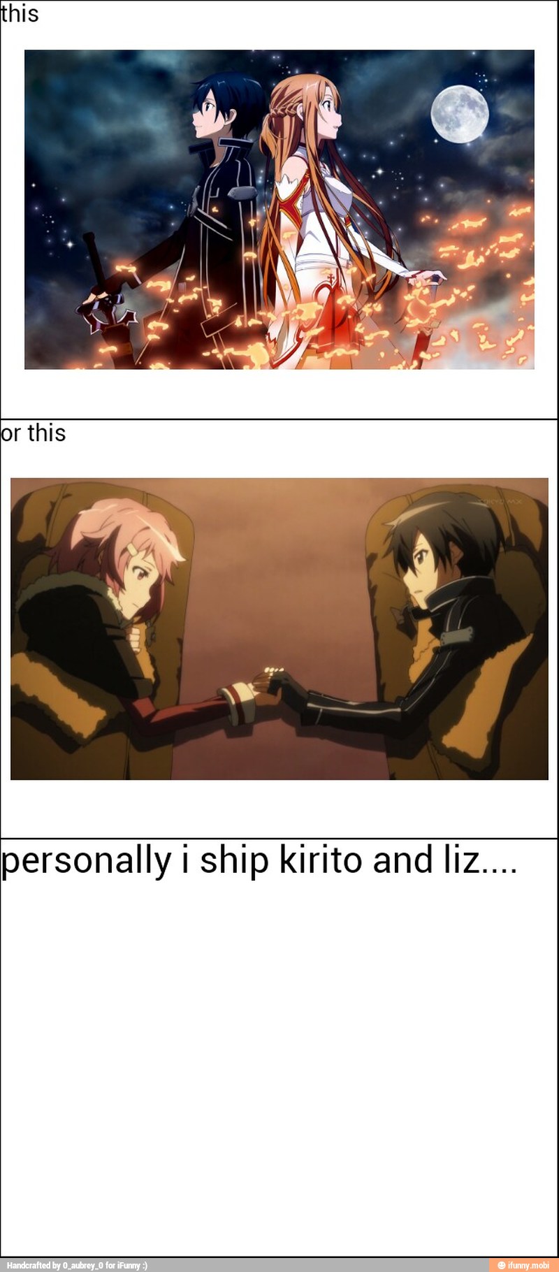 this
personally i ship kirito and liz....