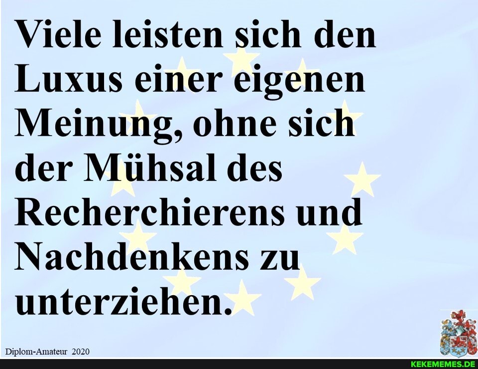 Viele leisten sich den
Luxus einer eigenen
Meinung, ohne sich der Mühsal des
Recherchierens und
Nachdenkens zu unterziehen.