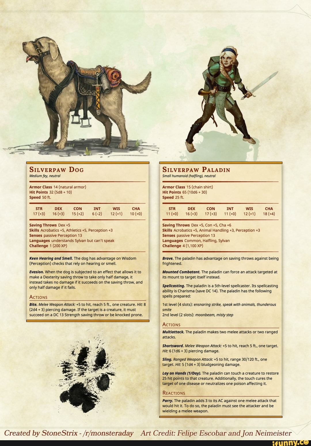 SitverPAW Doc 'Medium fey, neutral Armor Class 14 (natural armor) Hit